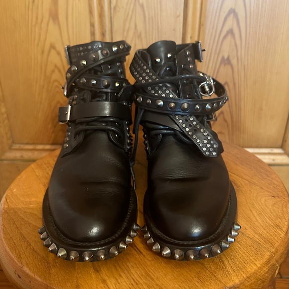 Saint Laurent Leather Patterned Moto Boots - Picture 2 of 9